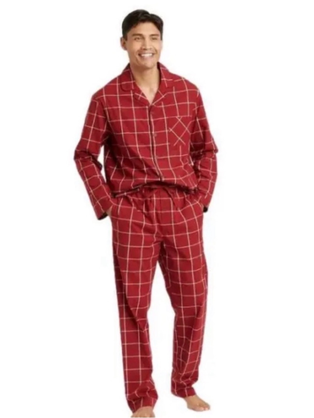 Goodfellow & Co Red Windowpane Plaid Men's Pajama Set- New!